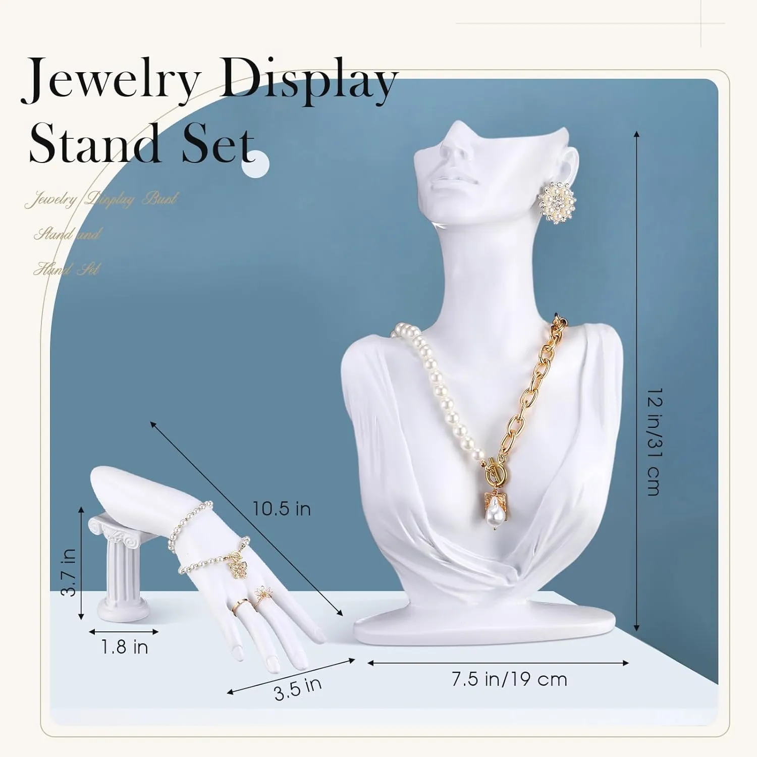 Yalikop 2 Pcs Jewelry Mannequin Display Set Necklace Bust Mannequin Earring Stand Hand Bracelet Ring Stand for Selling Show