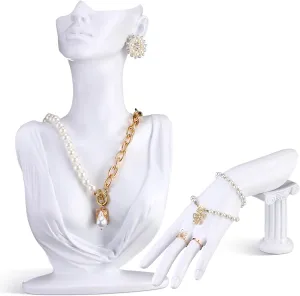 Yalikop 2 Pcs Jewelry Mannequin Display Set Necklace Bust Mannequin Earring Stand Hand Bracelet Ring Stand for Selling Show