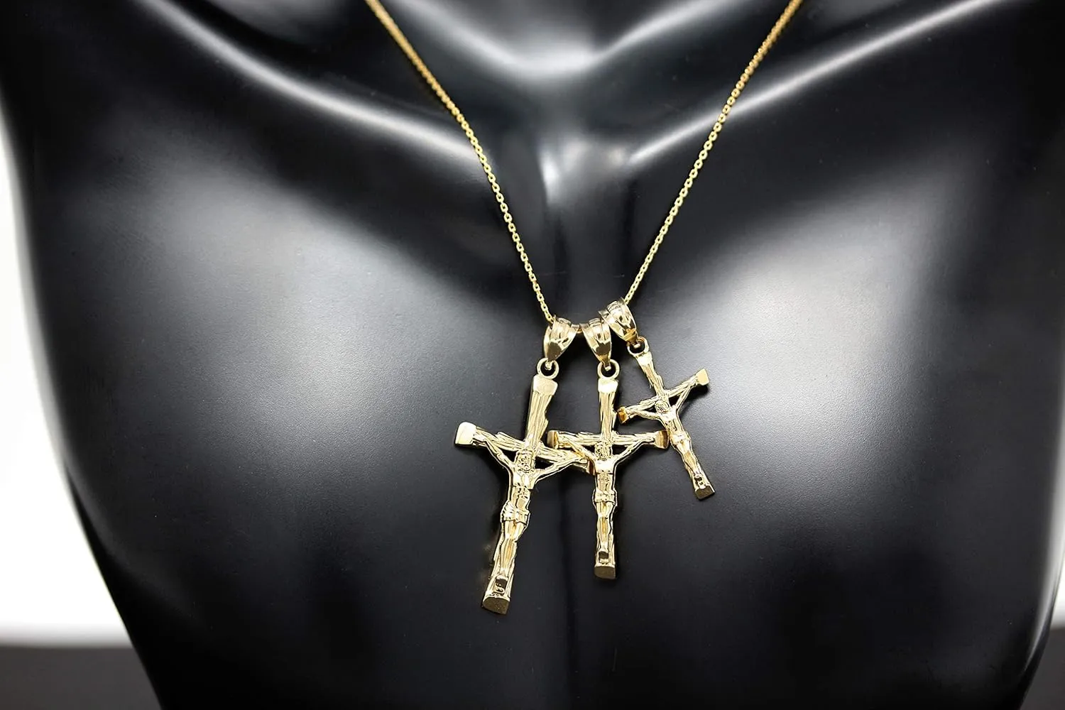 Yellow Gold Jesus on the Cross Crucifix Textured Pendant