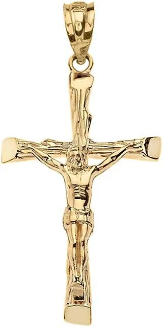 Yellow Gold Jesus on the Cross Crucifix Textured Pendant