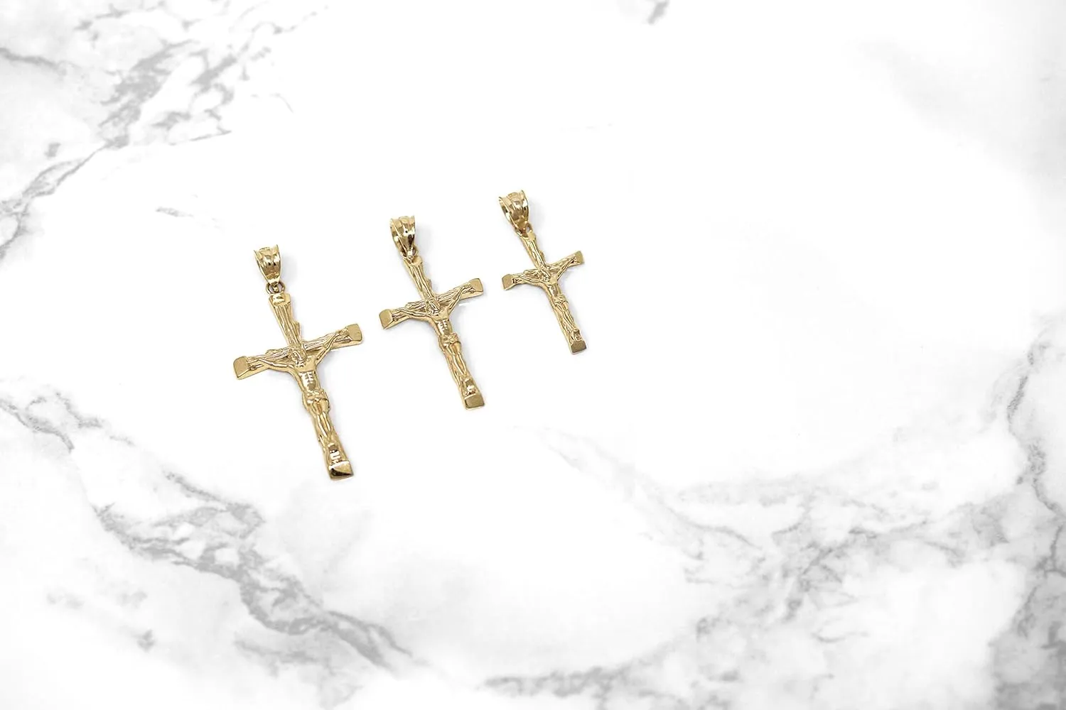 Yellow Gold Jesus on the Cross Crucifix Textured Pendant