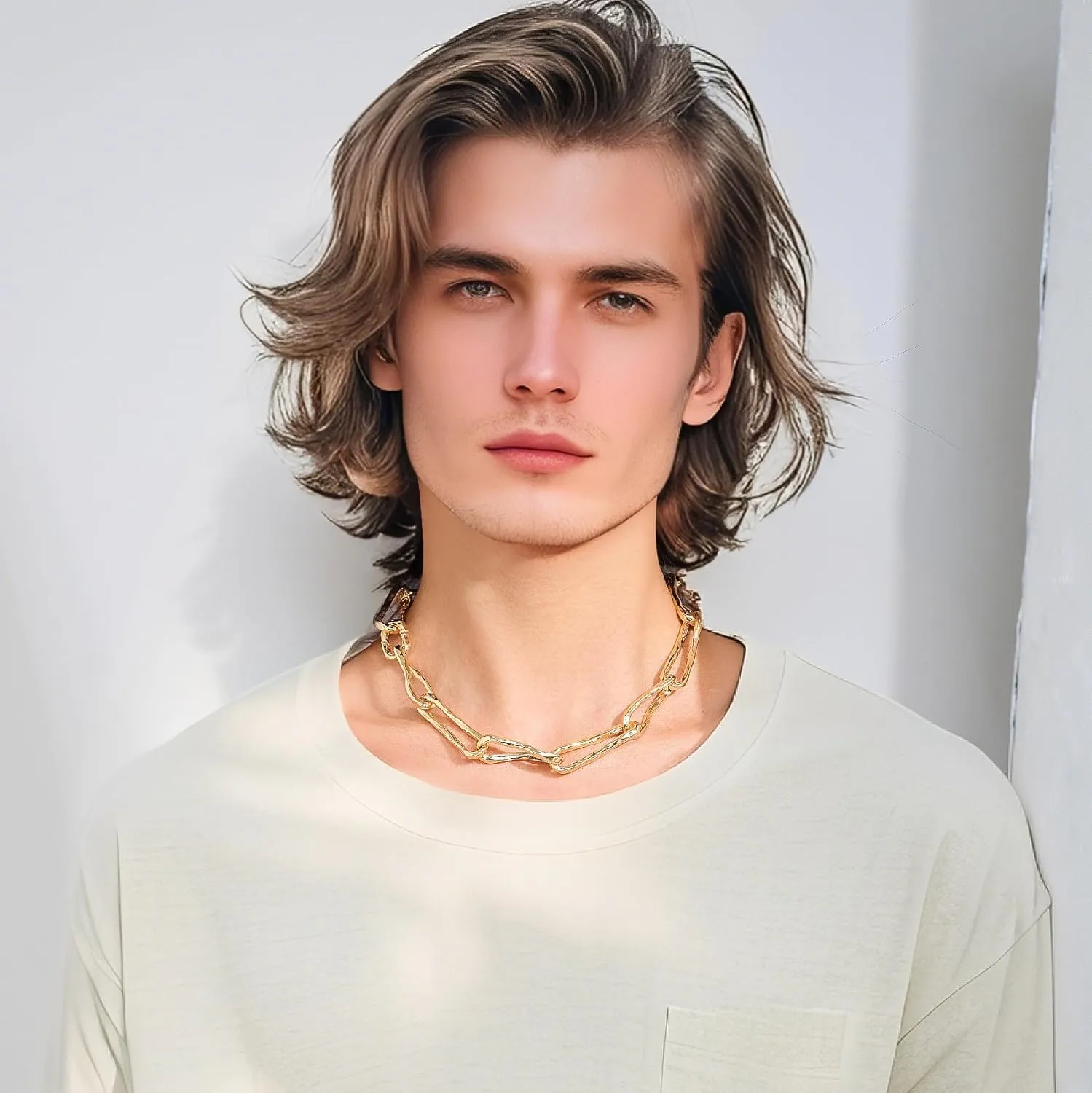 YUJIE Chunky Gold Necklace for Women Men Link Necklace Gold Plated Statement Choker Fashion Jewelry