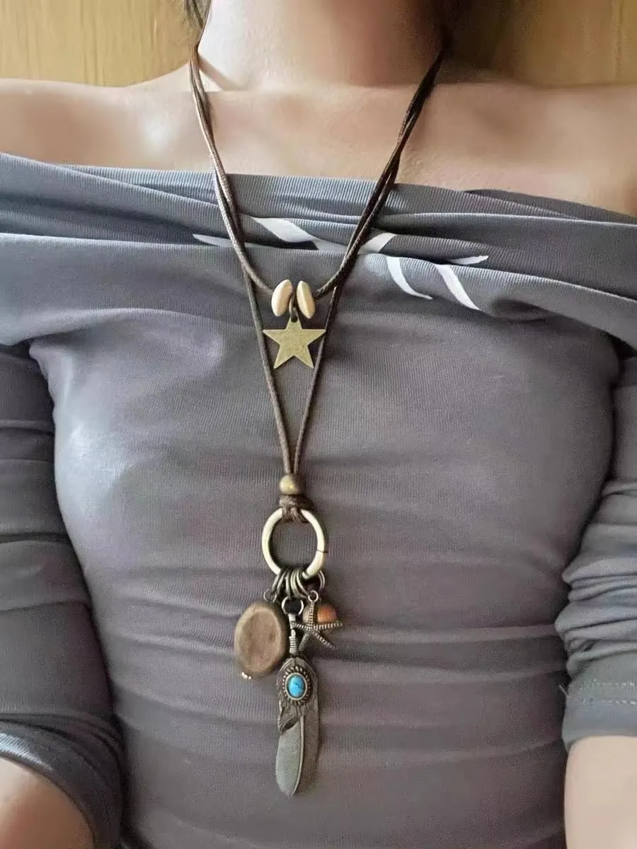 Z&R RETRO Women's Vintage Pendant Necklace - Adjustable Layered Chain Jewelry with Unique Charms, Dainty Gift for Her