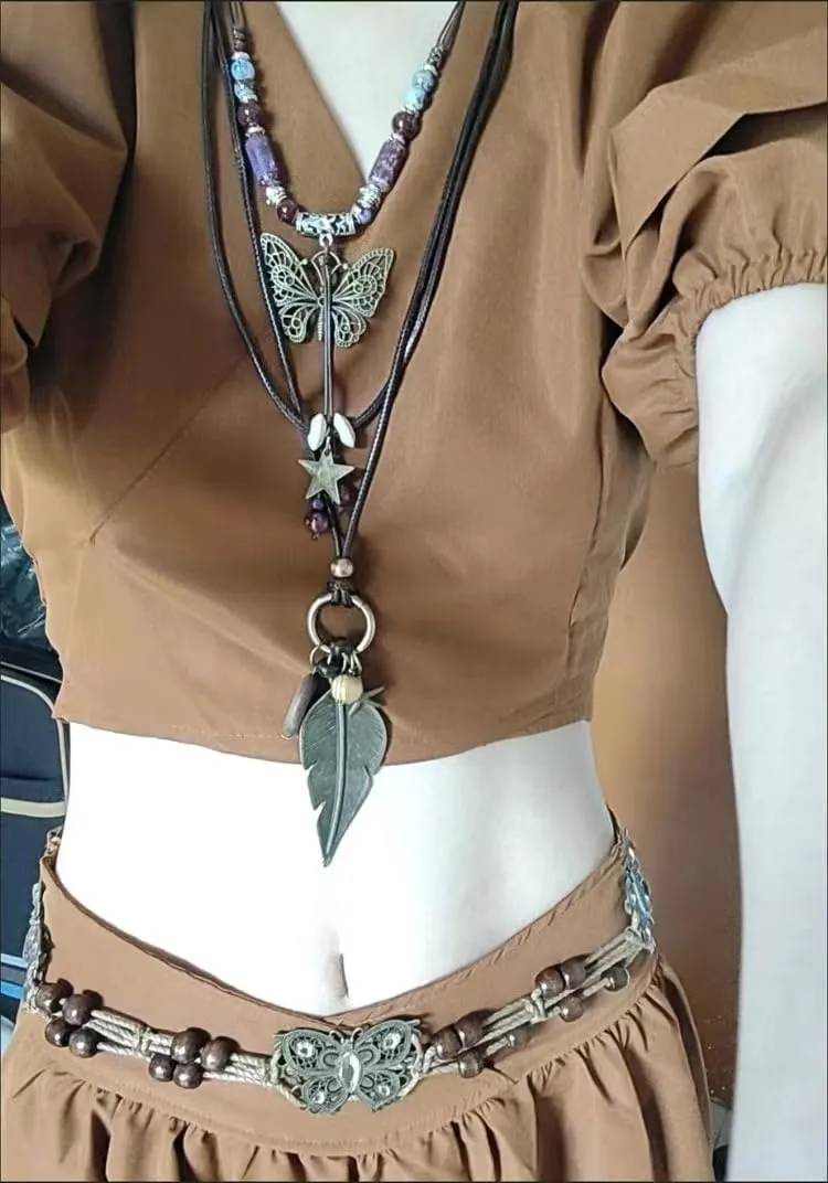 Z&R RETRO Women's Vintage Pendant Necklace - Adjustable Layered Chain Jewelry with Unique Charms, Dainty Gift for Her