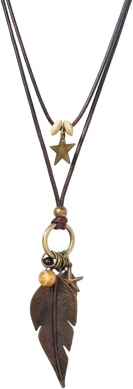 Z&R RETRO Women's Vintage Pendant Necklace - Adjustable Layered Chain Jewelry with Unique Charms, Dainty Gift for Her