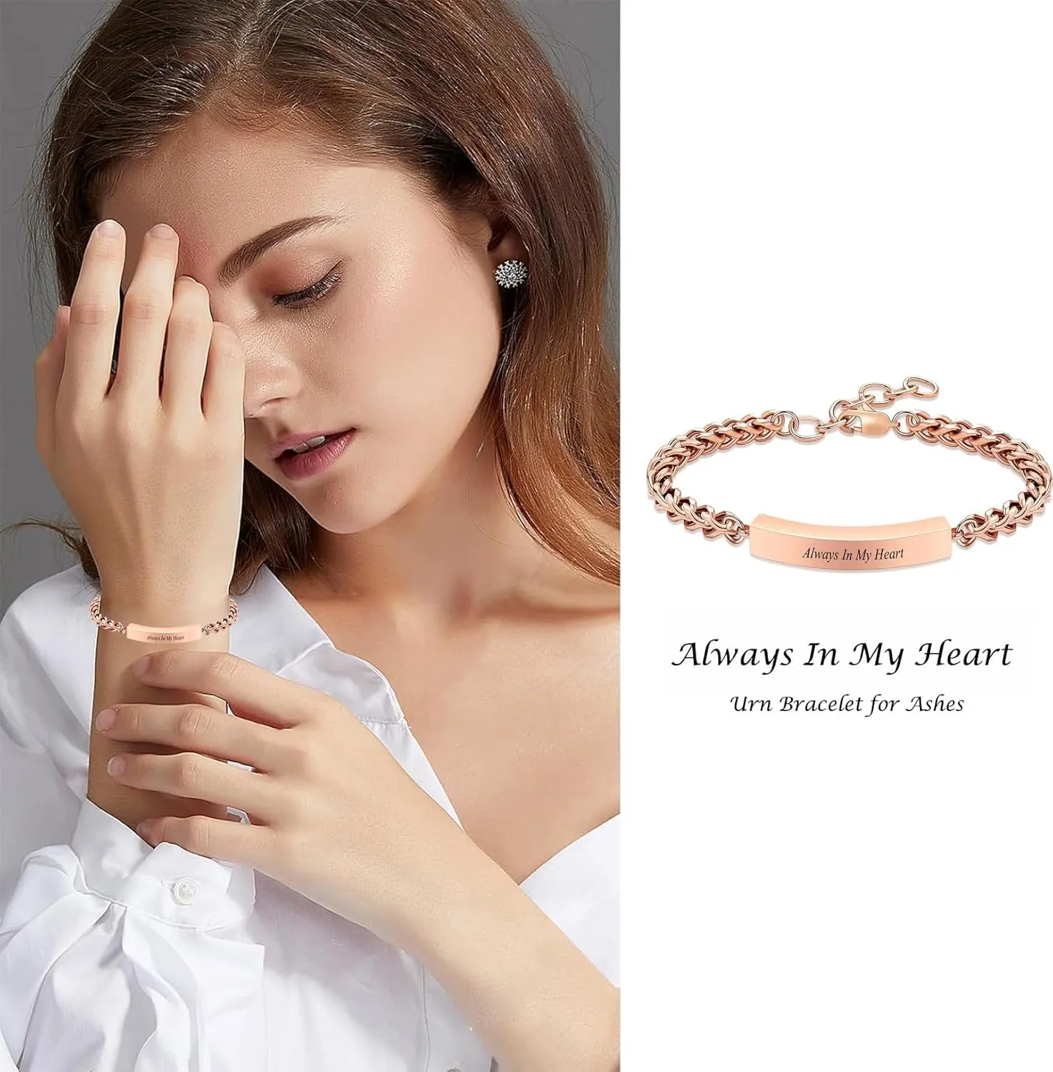 zeqingjw Cremation Jewelry Urn Bracelet for Ashes Adjustable Memorial Urn Bangles for Human Ashes - Memorial Ashes Keepsake Jewelry Always In My Heart