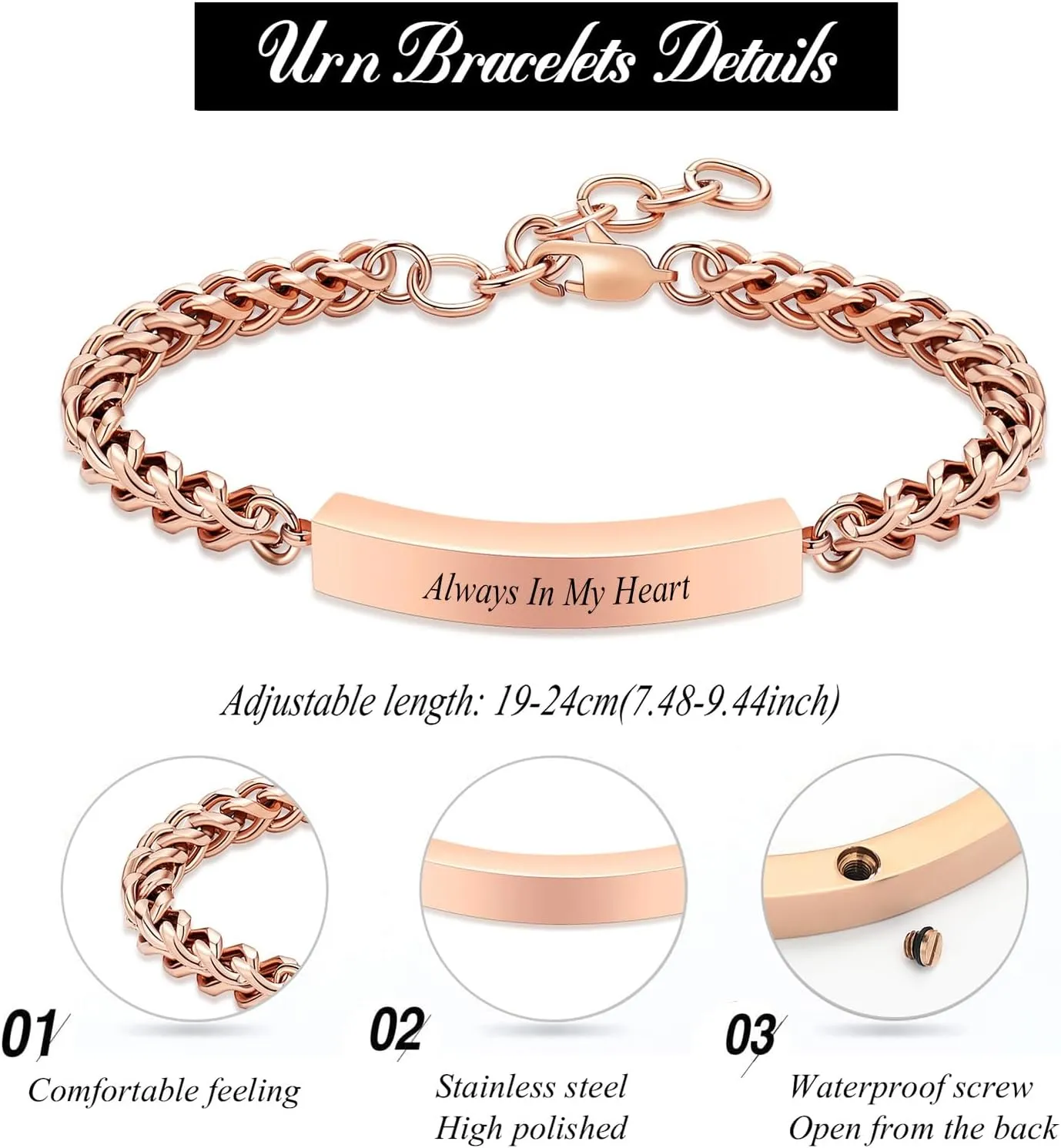 zeqingjw Cremation Jewelry Urn Bracelet for Ashes Adjustable Memorial Urn Bangles for Human Ashes - Memorial Ashes Keepsake Jewelry Always In My Heart