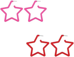 Zian Acrylic Big Star Hoops Exaggerated Neon Earrings Shiny Y2k Earrings Prom Earrings Women'S Jewelry