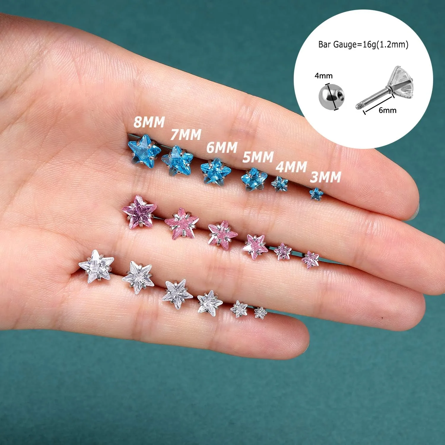 ZS 4 Pairs Shiny Cubic Zirconia Cartilage Earrings 16G Surgical Steel Stud Earrings Tragus Helix Conch Ear Piercing Sets