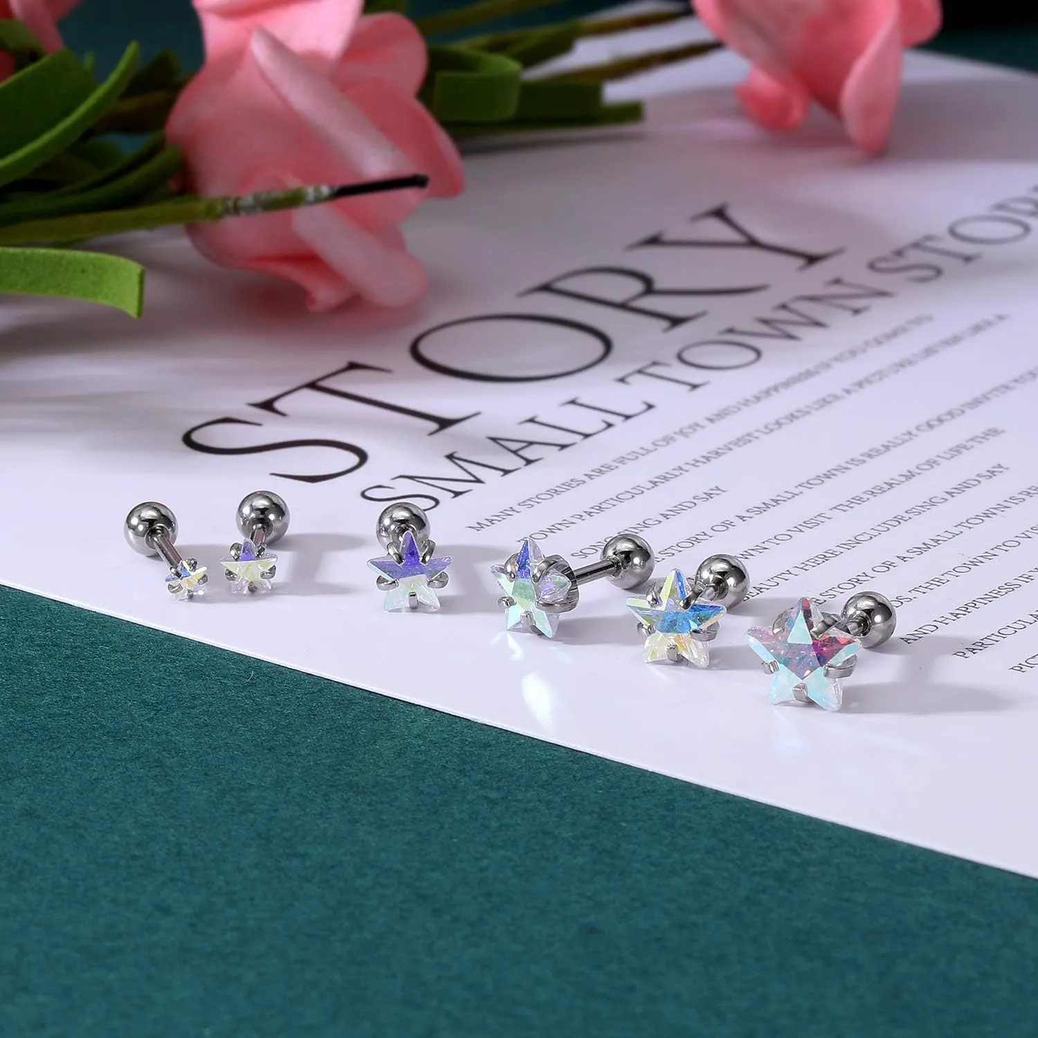 ZS 4 Pairs Shiny Cubic Zirconia Cartilage Earrings 16G Surgical Steel Stud Earrings Tragus Helix Conch Ear Piercing Sets
